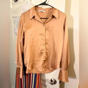ABERCROMBIE & FITCH SILK TAN BUTTON UP TOP